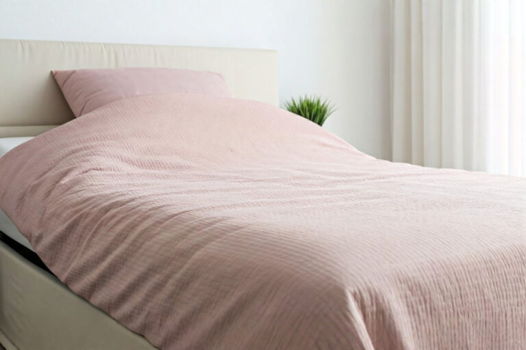 A neatly made twin adjustable bed is shown with the head slightly elevated. A cozy twin duvet with a textured cover is perfectly positioned on the mattress. The image is shot in a bright, clean bedroom with soft, natural light, conveying comfort and stability. Focus is on the bedding staying in place despite the bed's angle. Professional photography style.