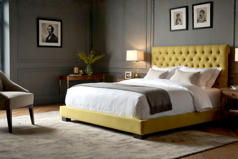 Professional, well-lit photograph of a beautifully made upholstered king bed in a modern bedroom setting. The bed fabric should have a visible texture (perhaps a performance velvet or textured performance blend) and appear clean and inviting. Sunlight might be softly streaming in from a window, highlighting the fabric's quality. The overall mood is calm, luxurious, and practical.